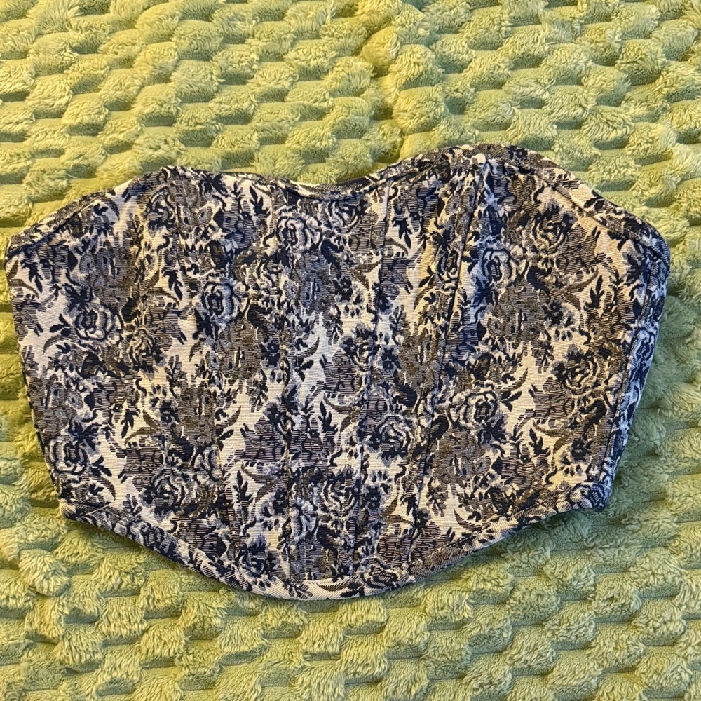 Altar'd State Blue and Cream Floral Corset